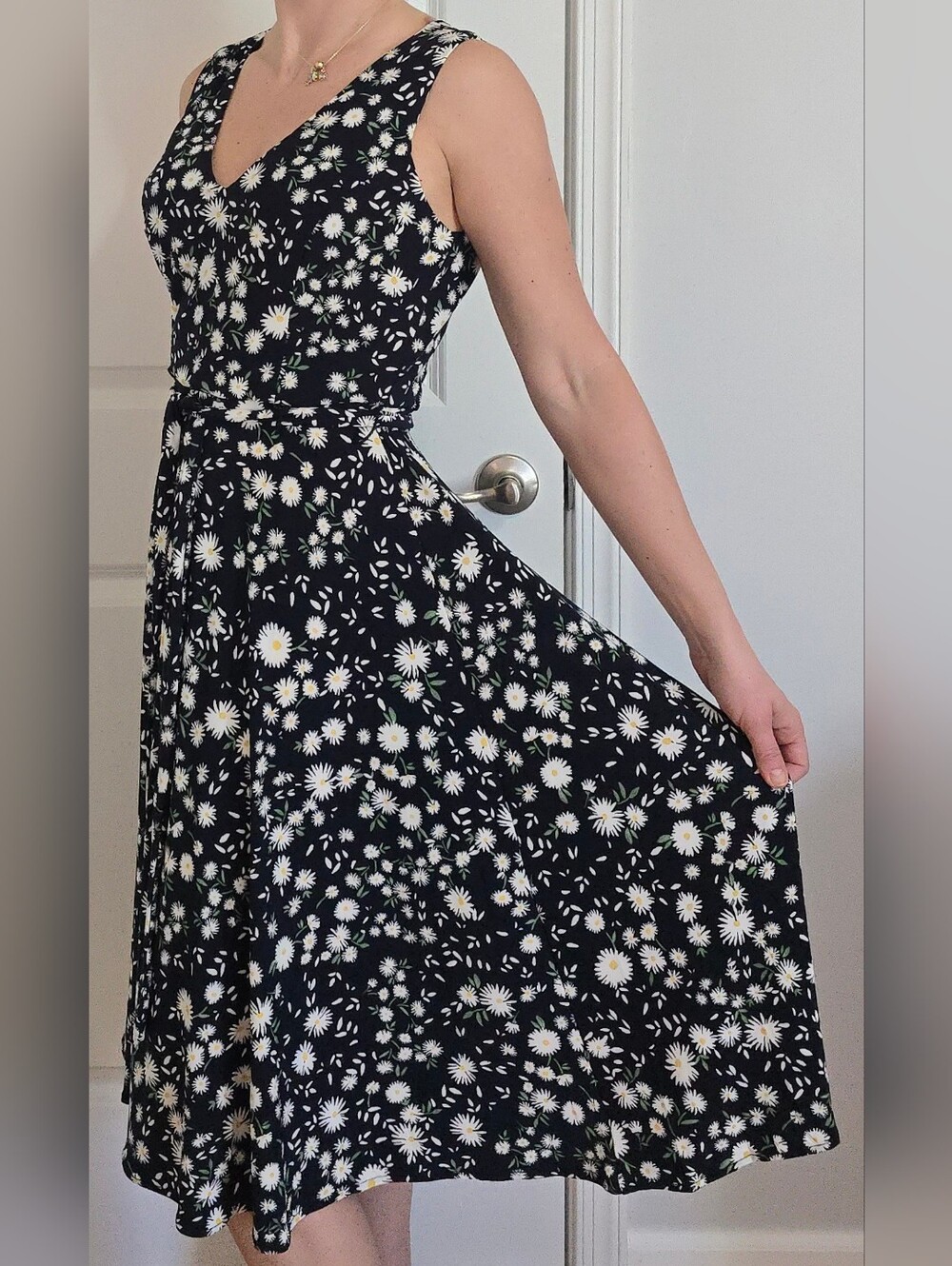 Tommy Hilfiger Black Midi Dress with White Daisy Print, M